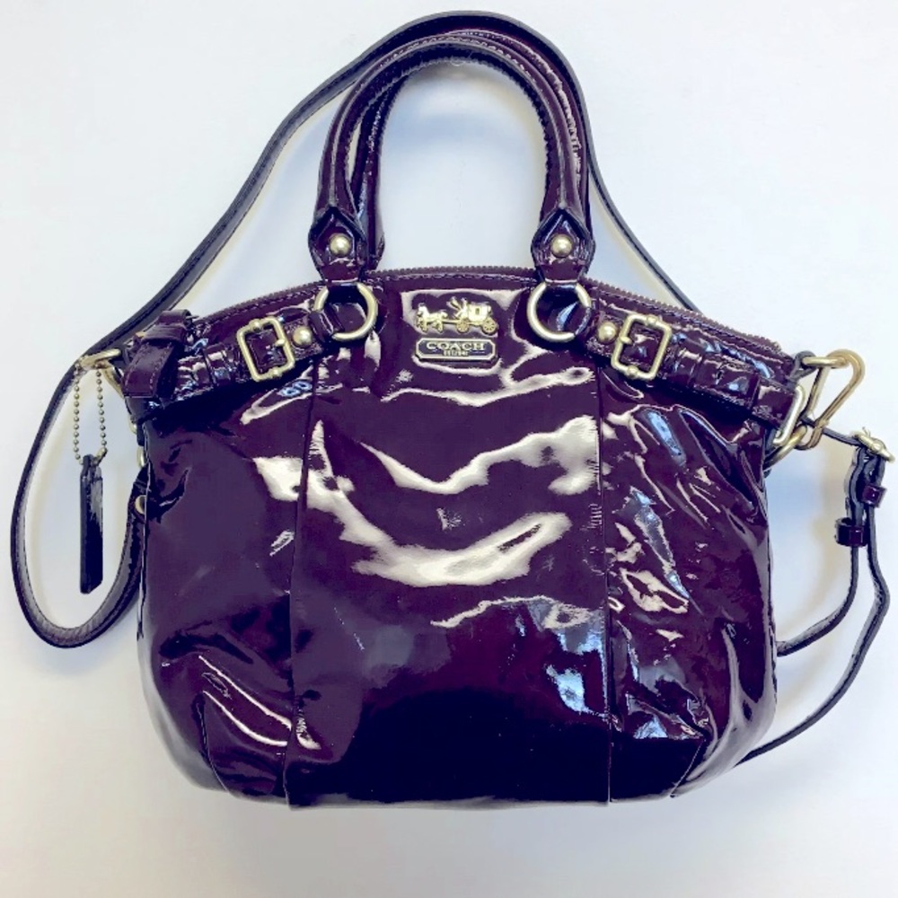 ❌SOLD❌ RARE Coach Plum Madison Patent Leather Lindsey Satchel EUC - Picture 4 of 15